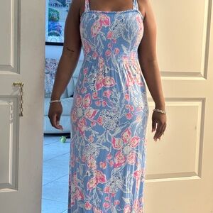 Lilly Pulitzer Floral Blue and Pink Maxi Dress